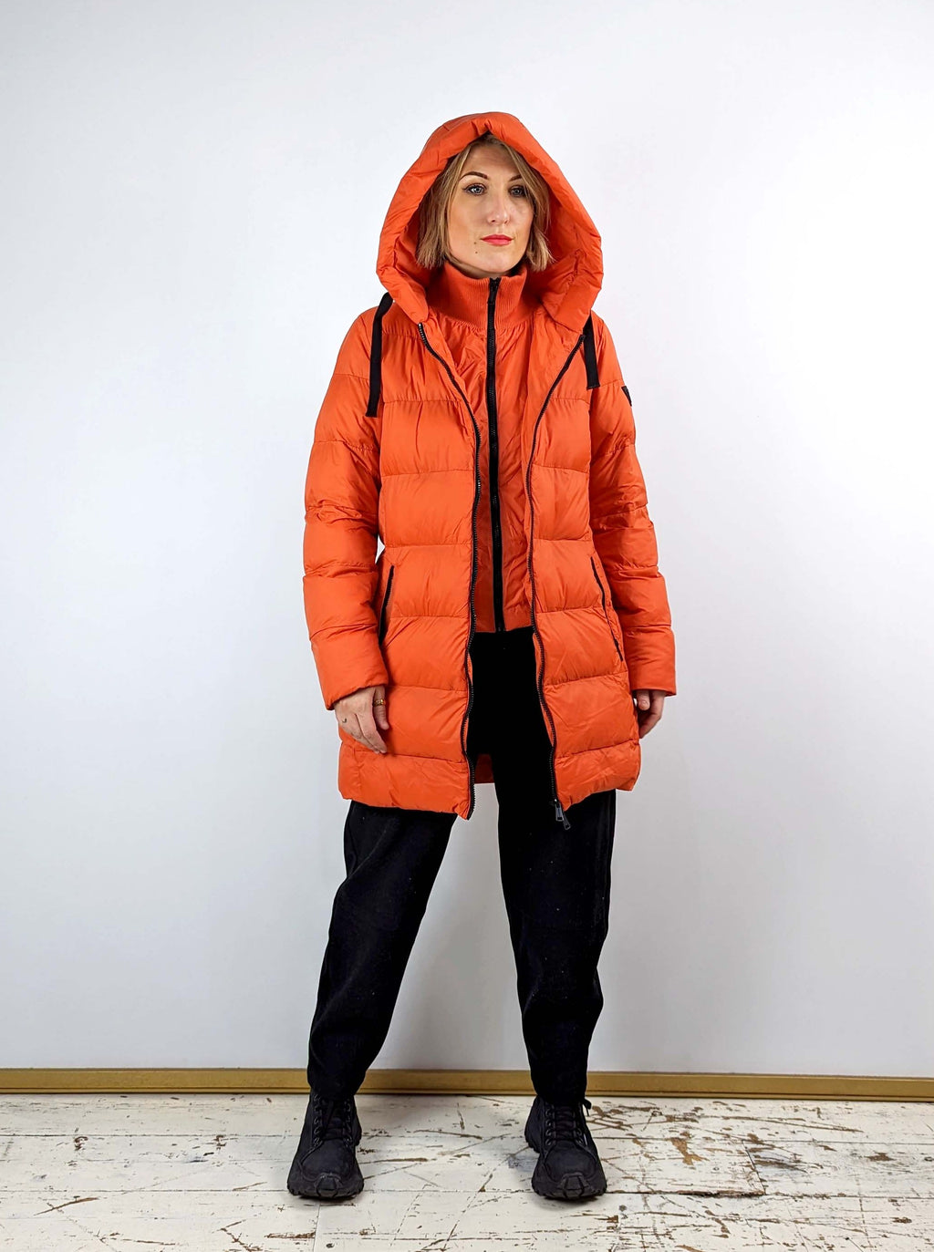 Long orange outlet puffer coat