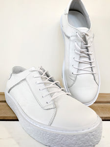 White Leather Lace-Up Pumps