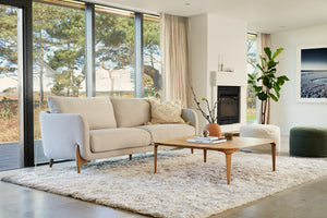 The Walcotc cream linen sofa with oak legs