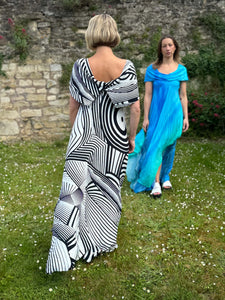 Monochrome Geometric Print Maxi Dress - PAKA10 Blue Woman