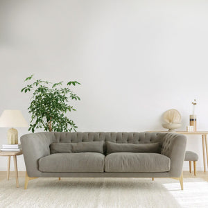 grey linen button sofa 